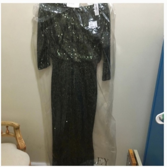 Badgley mischka green sequin dress gown 2 nwt - Picture 4 of 7